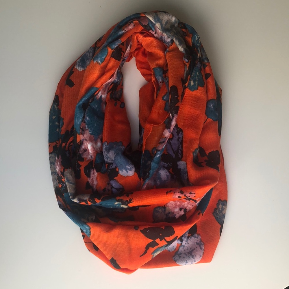 Orange floral infinity scarf